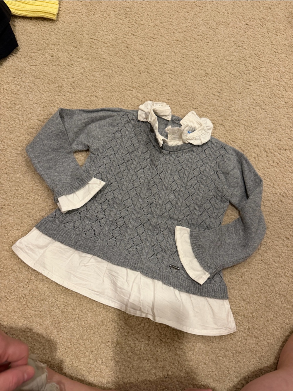 Mayoral Gray Knit Top with White Ruffle Collar